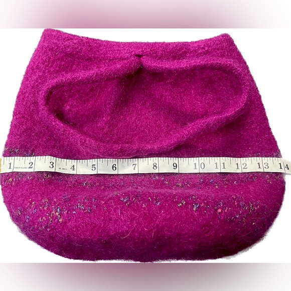 Artisan Handmade Bucket Bag Tote Purse Wool Felted fuchsia Bohemian Hobo - Picture 7 of 8